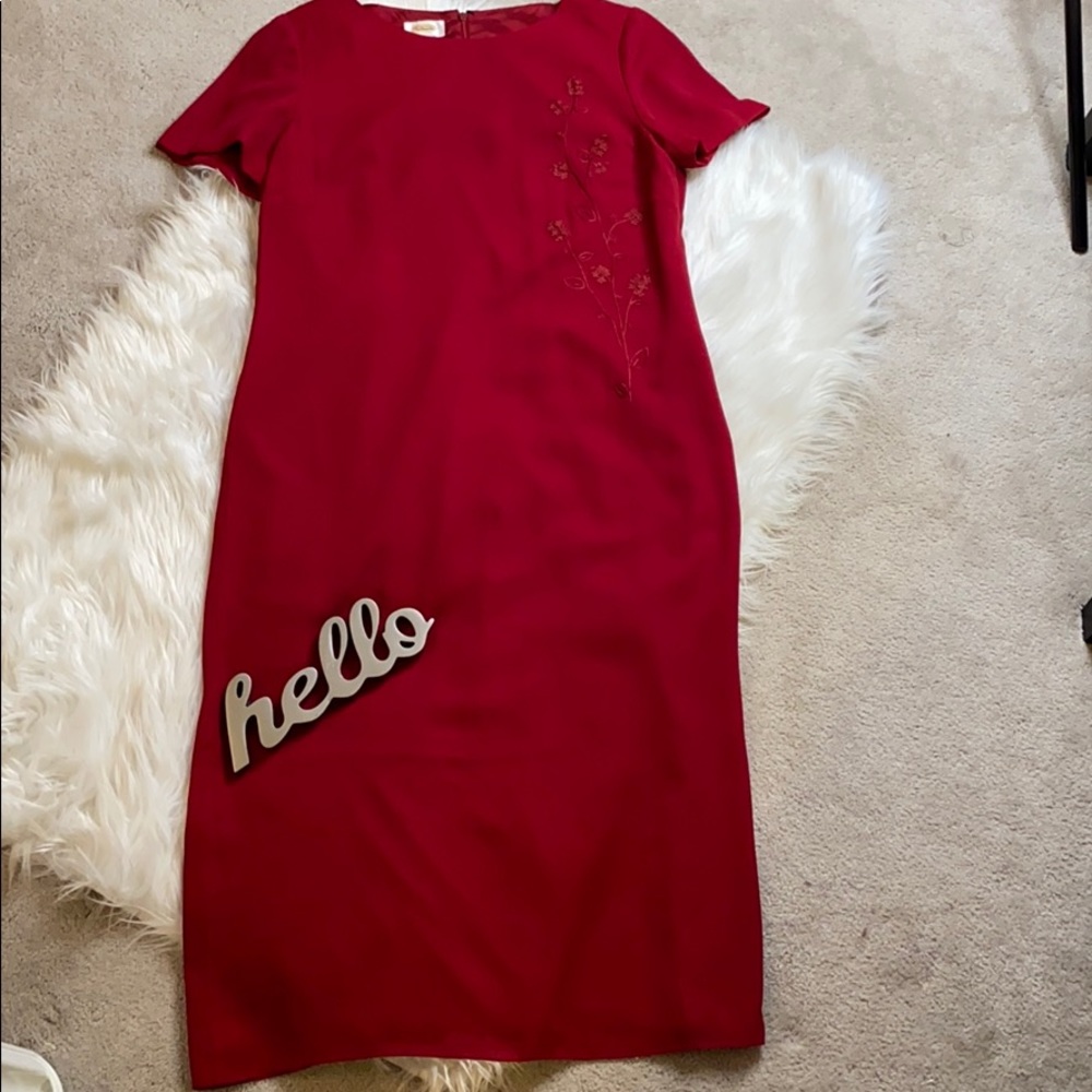Talbots Women’s Red Dress w/ Red Flower embroidery